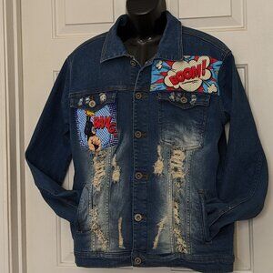 FOCUS Vintage Men's Denim Comic Jacket Size XL Blue